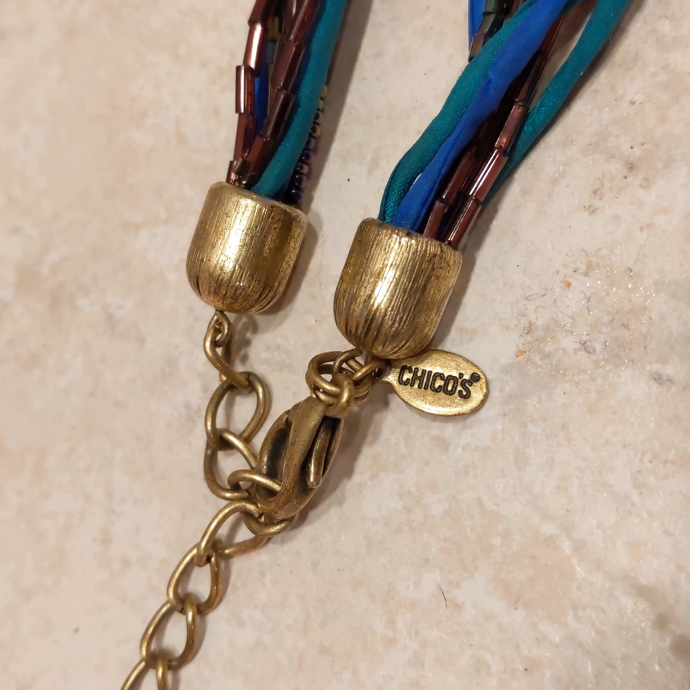 3 for $30 Chicos Fashion Jewelry Necklace Purple Blue Gold Multi-Strand Pendant - Picture 3 of 4
